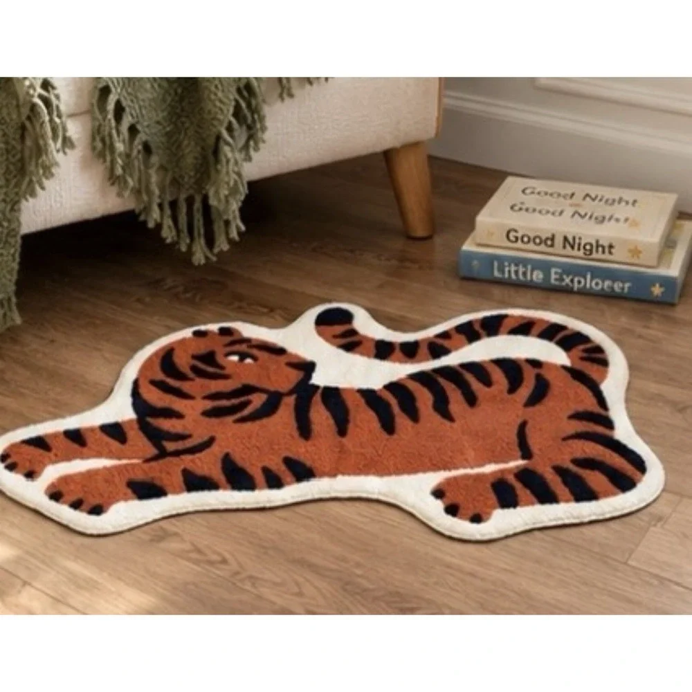 Tiger Shaped Accent Rug Kids Nursery Playroom Orange Black Ivory 34